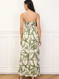Sale La Modeuse Robe à motif tropical et éclats dorés Vert