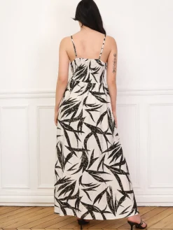 Outlet La Modeuse Robe à motif tropical et éclats dorés Noir