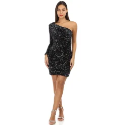 Discount La Modeuse Robe à sequins asymétrique Noir
