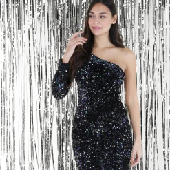 Discount La Modeuse Robe à sequins asymétrique Noir