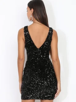 Online La Modeuse Robe à sequins et décolleté v Noir