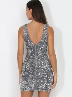 Online La Modeuse Robe à sequins et décolleté v Gris