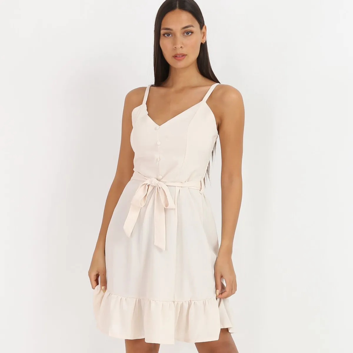 Hot La Modeuse Robe à volant Beige