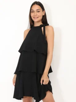 Best La Modeuse Robe à volants et n艙ud Noir