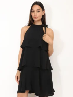 Best La Modeuse Robe à volants et n艙ud Noir