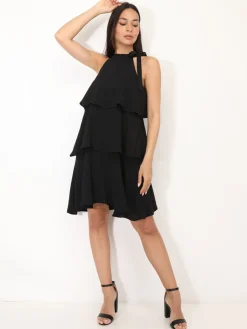Best La Modeuse Robe à volants et n艙ud Noir