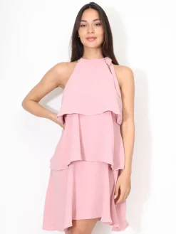 Clearance La Modeuse Robe à volants et n艙ud Rose