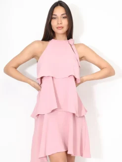 Clearance La Modeuse Robe à volants et n艙ud Rose