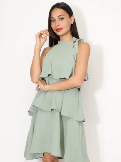 Best La Modeuse Robe à volants et n艙ud Vert