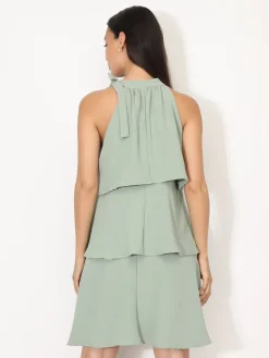 Best La Modeuse Robe à volants et n艙ud Vert