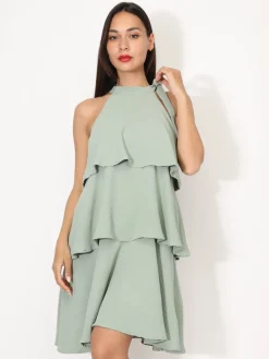 Best La Modeuse Robe à volants et n艙ud Vert
