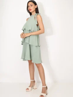 Best La Modeuse Robe à volants et n艙ud Vert