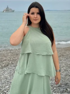 Best La Modeuse Robe à volants et n艙ud Vert