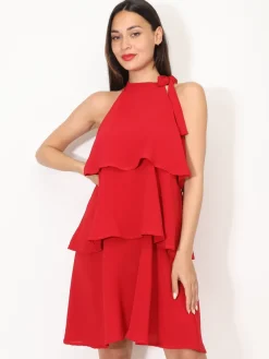 New La Modeuse Robe à volants et n艙ud Rouge