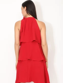 New La Modeuse Robe à volants et n艙ud Rouge