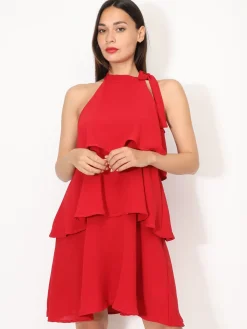 New La Modeuse Robe à volants et n艙ud Rouge