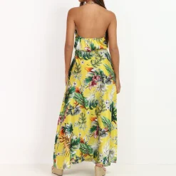 Online La Modeuse Robe ajourée à chaîne et imprimé tropical Jaune