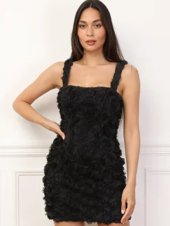 Hot La Modeuse Robe ajustée en tulle fleurie Noir