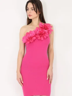 Online La Modeuse Robe asymétrique à fleurs 3D Fuchsia