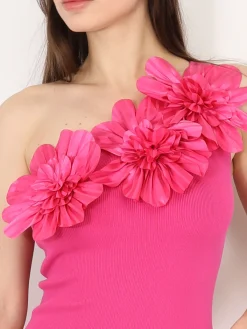 Online La Modeuse Robe asymétrique à fleurs 3D Fuchsia