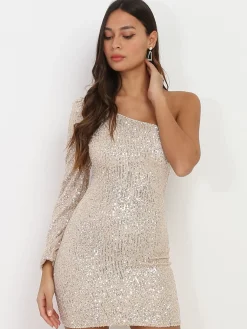 Best La Modeuse Robe asymétrique à sequins Beige