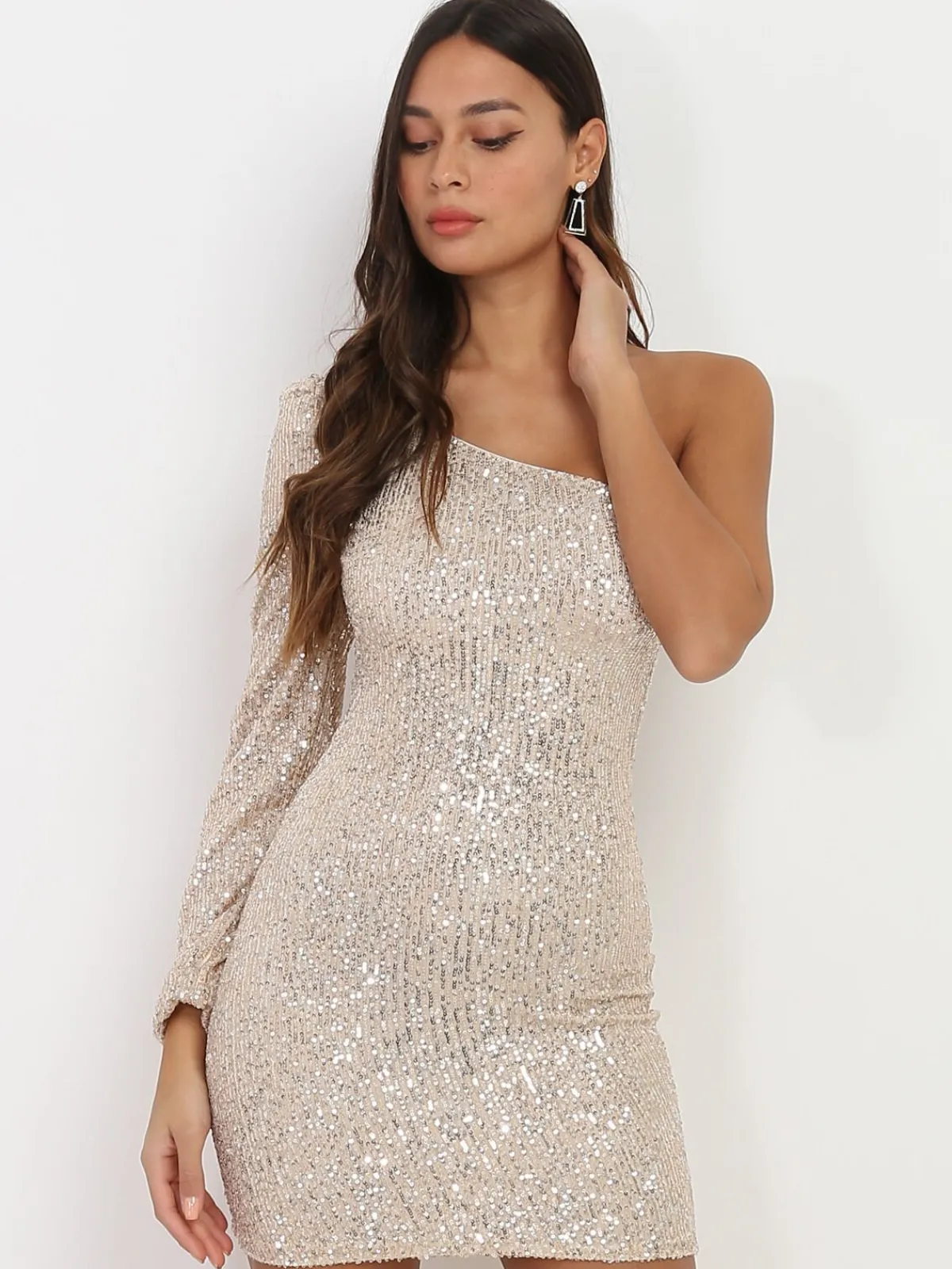 Best La Modeuse Robe asymétrique à sequins Beige