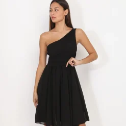 Discount La Modeuse Robe asymétrique drapée Noir