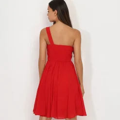 Outlet La Modeuse Robe asymétrique drapée Rouge