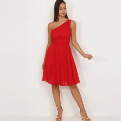 Outlet La Modeuse Robe asymétrique drapée Rouge
