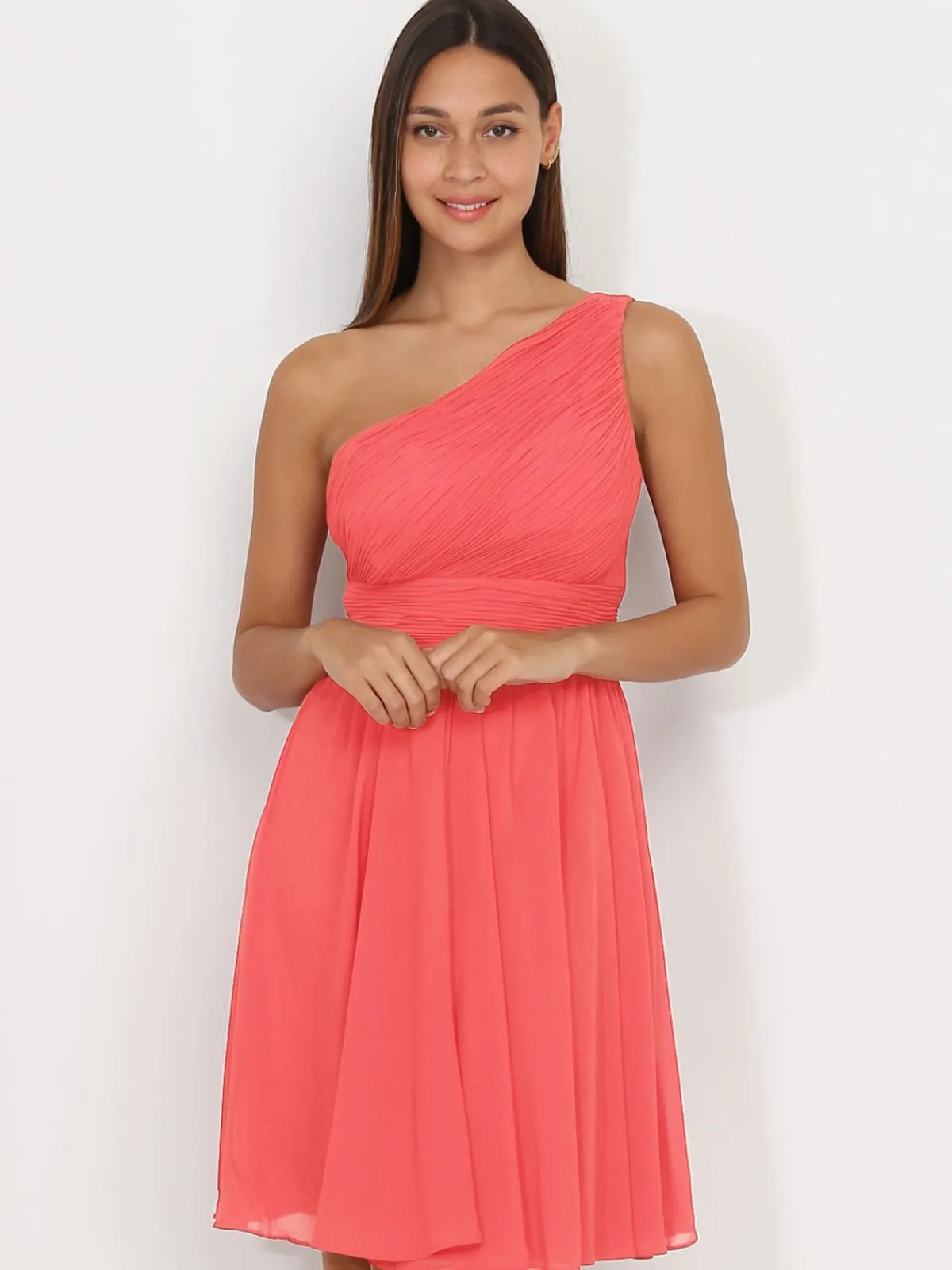 Outlet La Modeuse Robe asymétrique drapée Corail