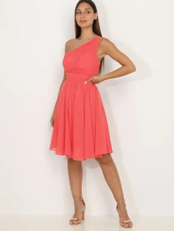 Outlet La Modeuse Robe asymétrique drapée Corail