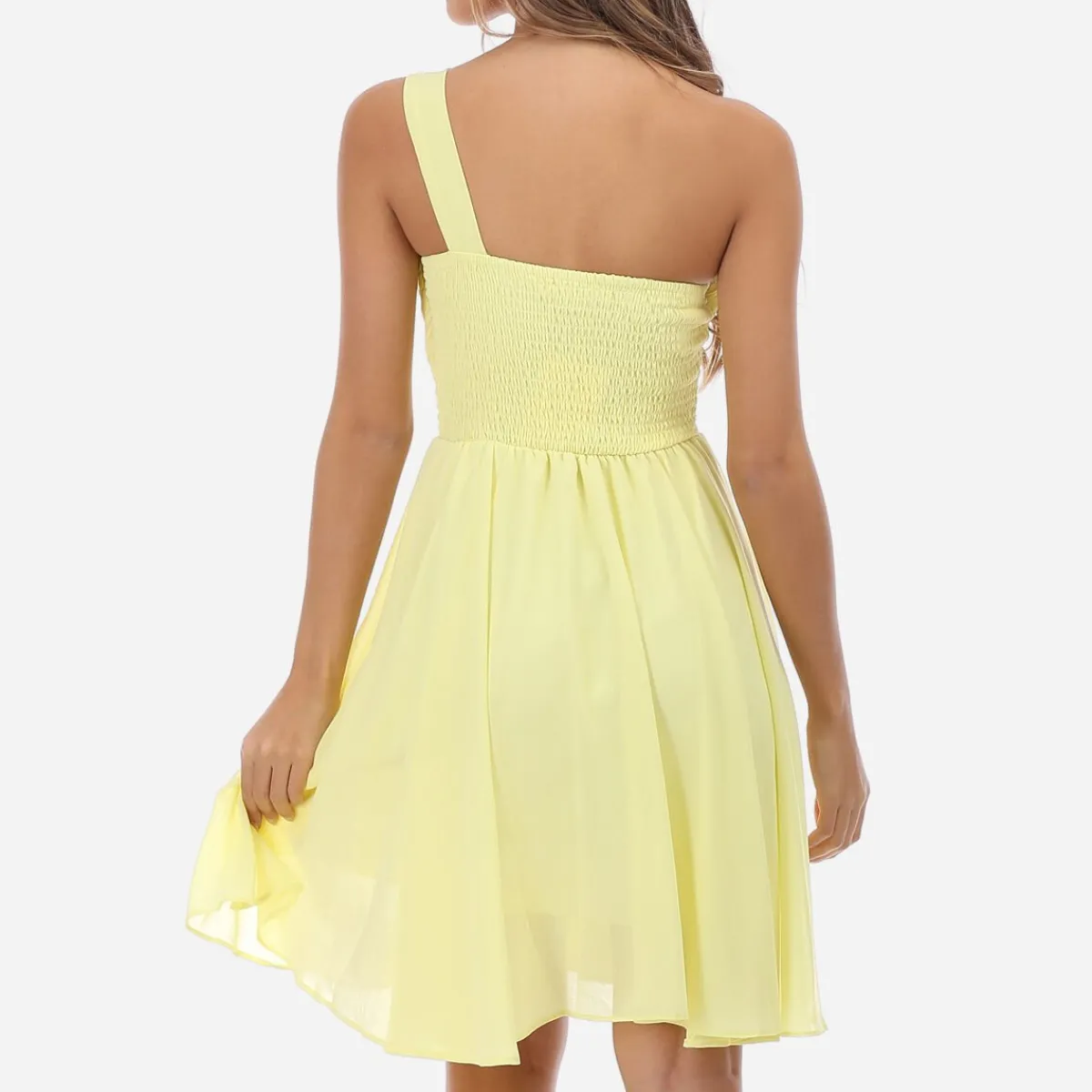 Sale La Modeuse Robe asymétrique drapée Jaune