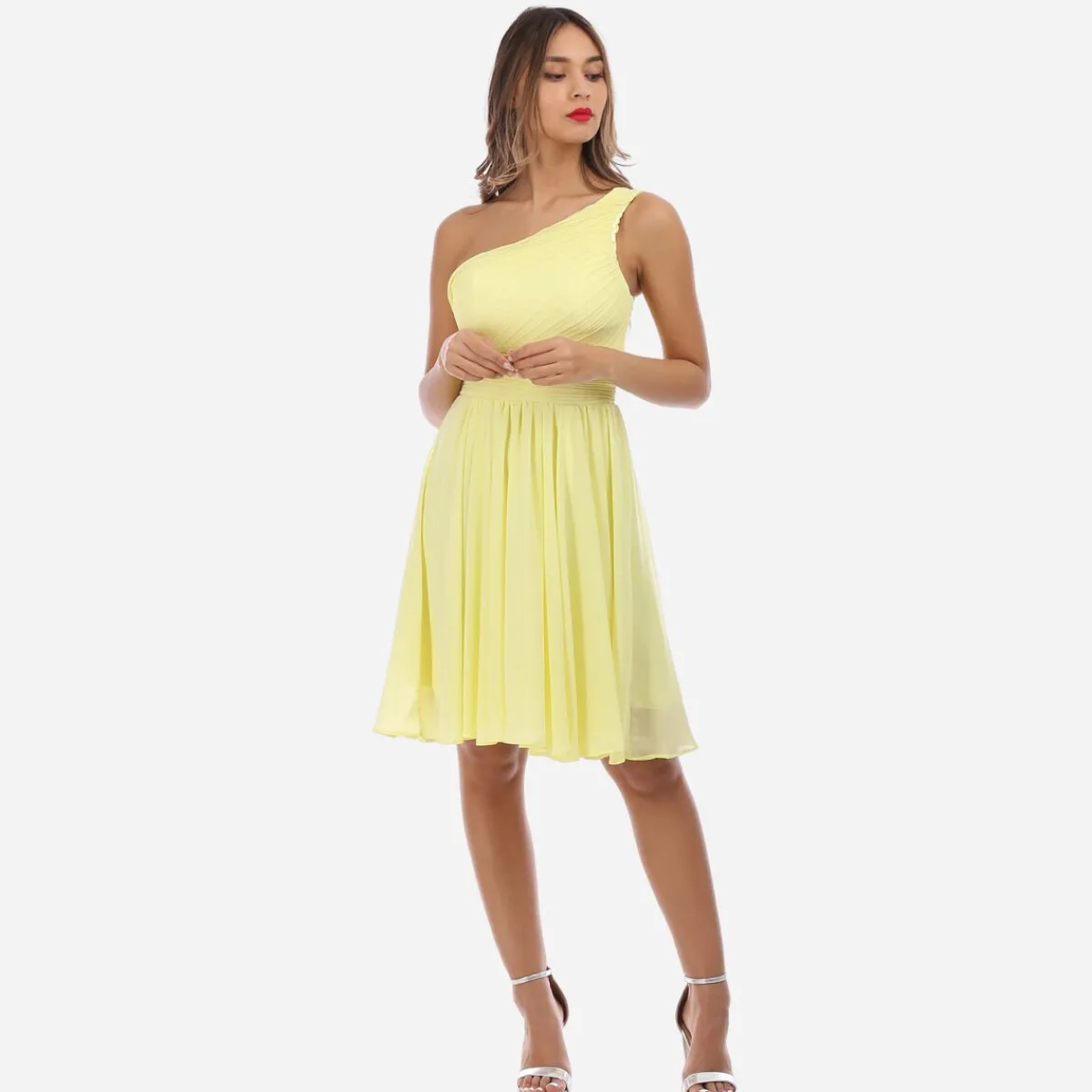 Sale La Modeuse Robe asymétrique drapée Jaune