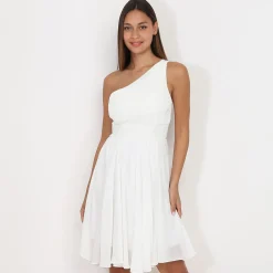 La Modeuse Robe asymétrique drapée Blanc