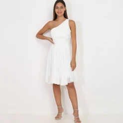 La Modeuse Robe asymétrique drapée Blanc