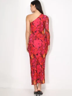 Clearance La Modeuse Robe asymétrique froncée à motif fleurs Fuchsia