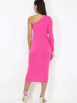 New La Modeuse Robe asymétrique moulante à fronces Fuchsia