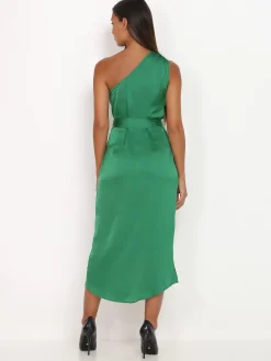 La Modeuse Robe asymétrique satinée Vert