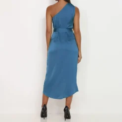 Sale La Modeuse Robe asymétrique satinée Bleu