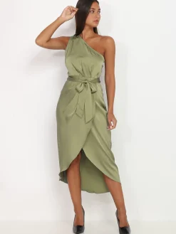 Online La Modeuse Robe asymétrique satinée VertOlive