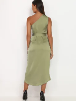 Online La Modeuse Robe asymétrique satinée VertOlive