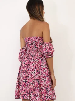 Best La Modeuse Robe bardot à fleurs et manches ballon