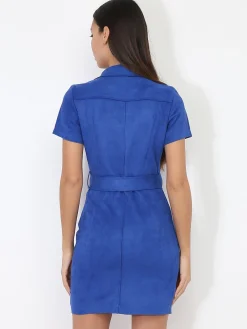 Best La Modeuse Robe blazer ceinturée en suédine Bleu