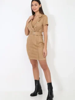 Online La Modeuse Robe blazer ceinturée en suédine Camel