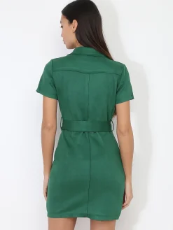 Discount La Modeuse Robe blazer ceinturée en suédine Vert
