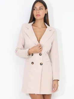 Online La Modeuse Robe blazer cintrée et boutonnée Nude