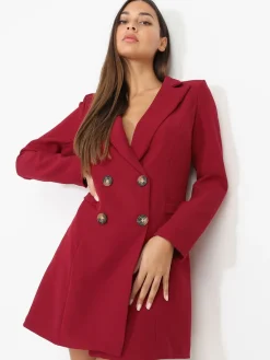 La Modeuse Robe blazer cintrée et boutonnée Bordeaux