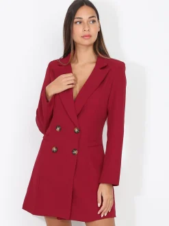 La Modeuse Robe blazer cintrée et boutonnée Bordeaux