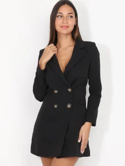 Best La Modeuse Robe blazer cintrée et boutonnée Noir