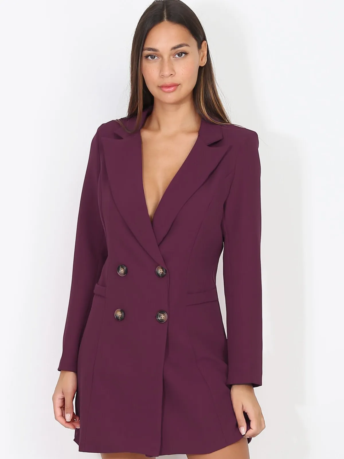 Online La Modeuse Robe blazer cintrée et boutonnée Prune